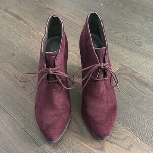 Women's Burgundy Suede Lace-Up Ankle Boots